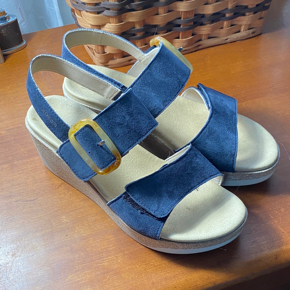 Mephisto Dark Blue Wedge Sandals